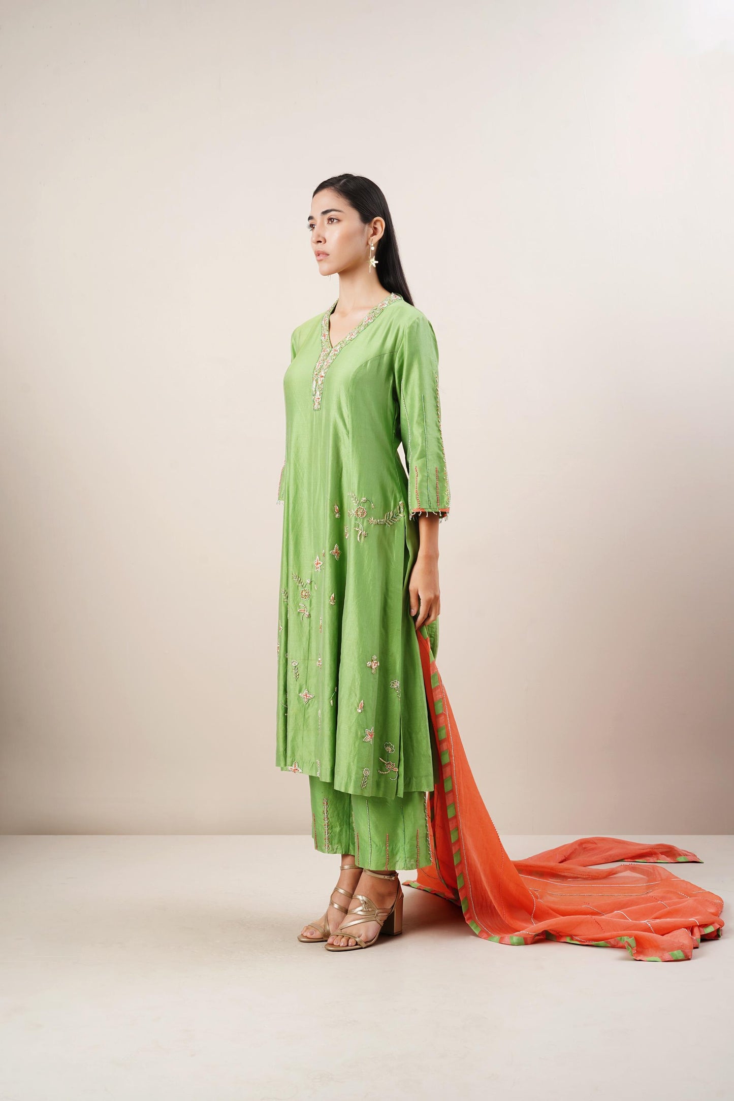 Green Naira Cut Exquisite Hand-Embroidered Suit Set