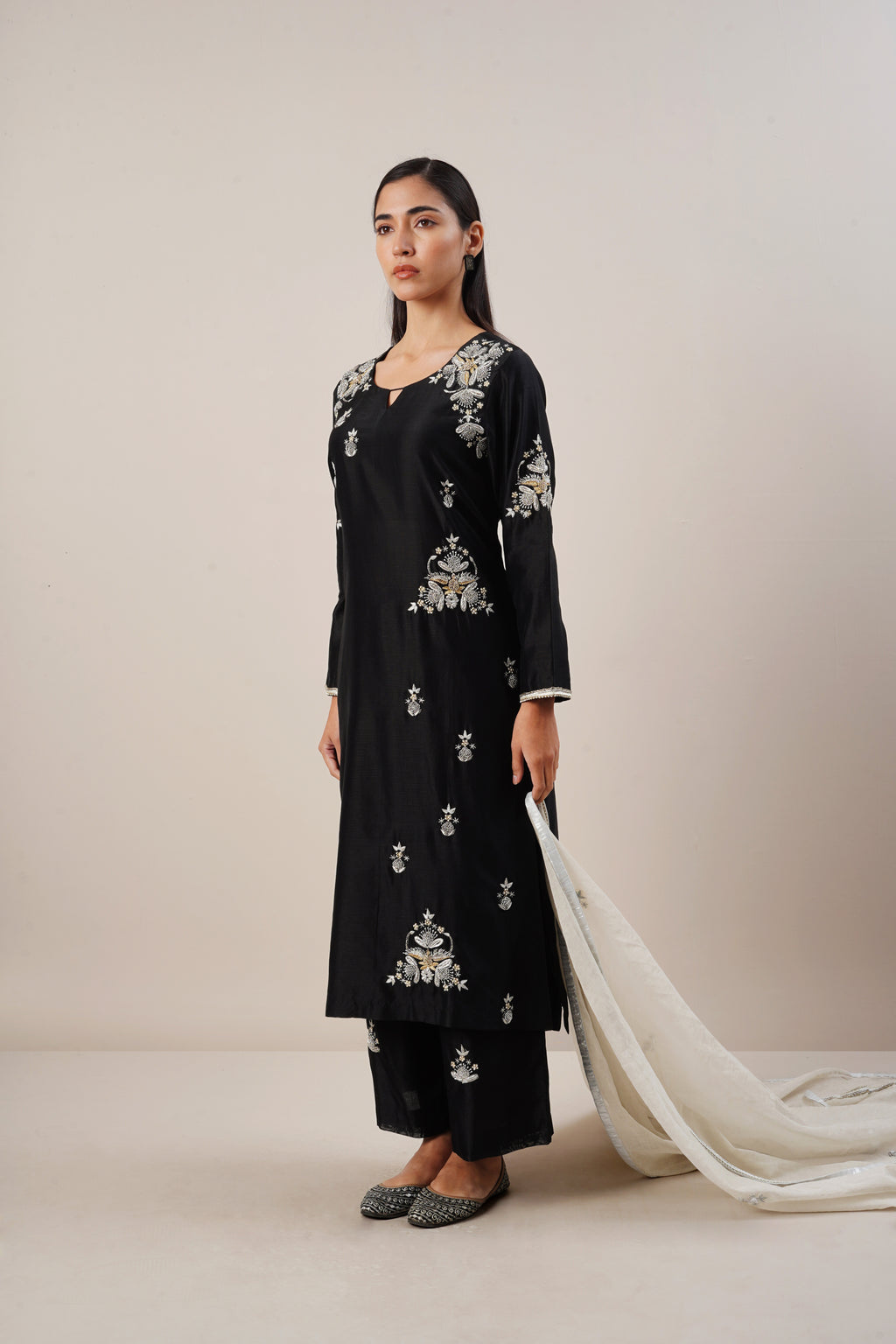Black Handwork Suit Set in Handloom Chanderi