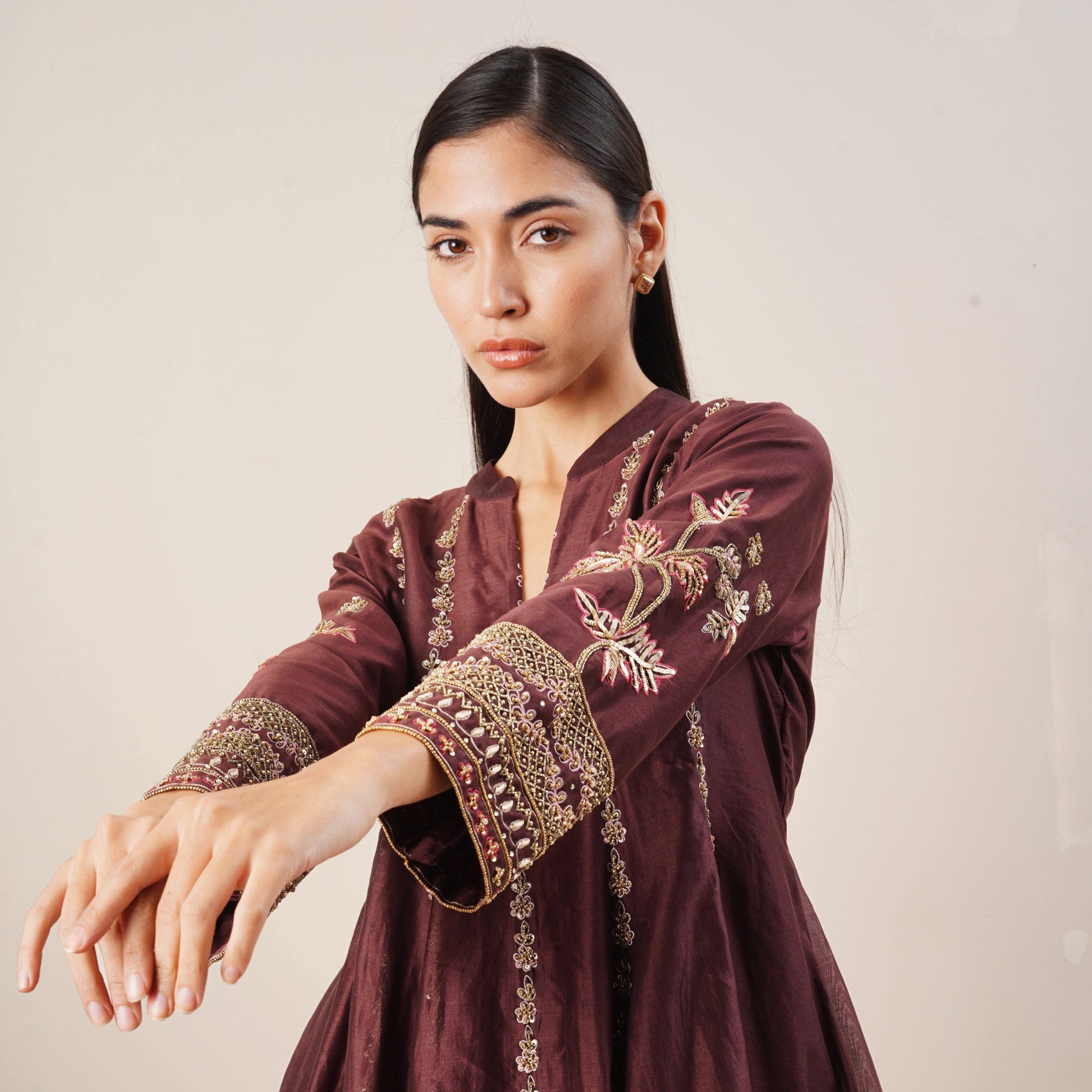 Hand Embroidered Dhoti Set in Handloom Chanderi