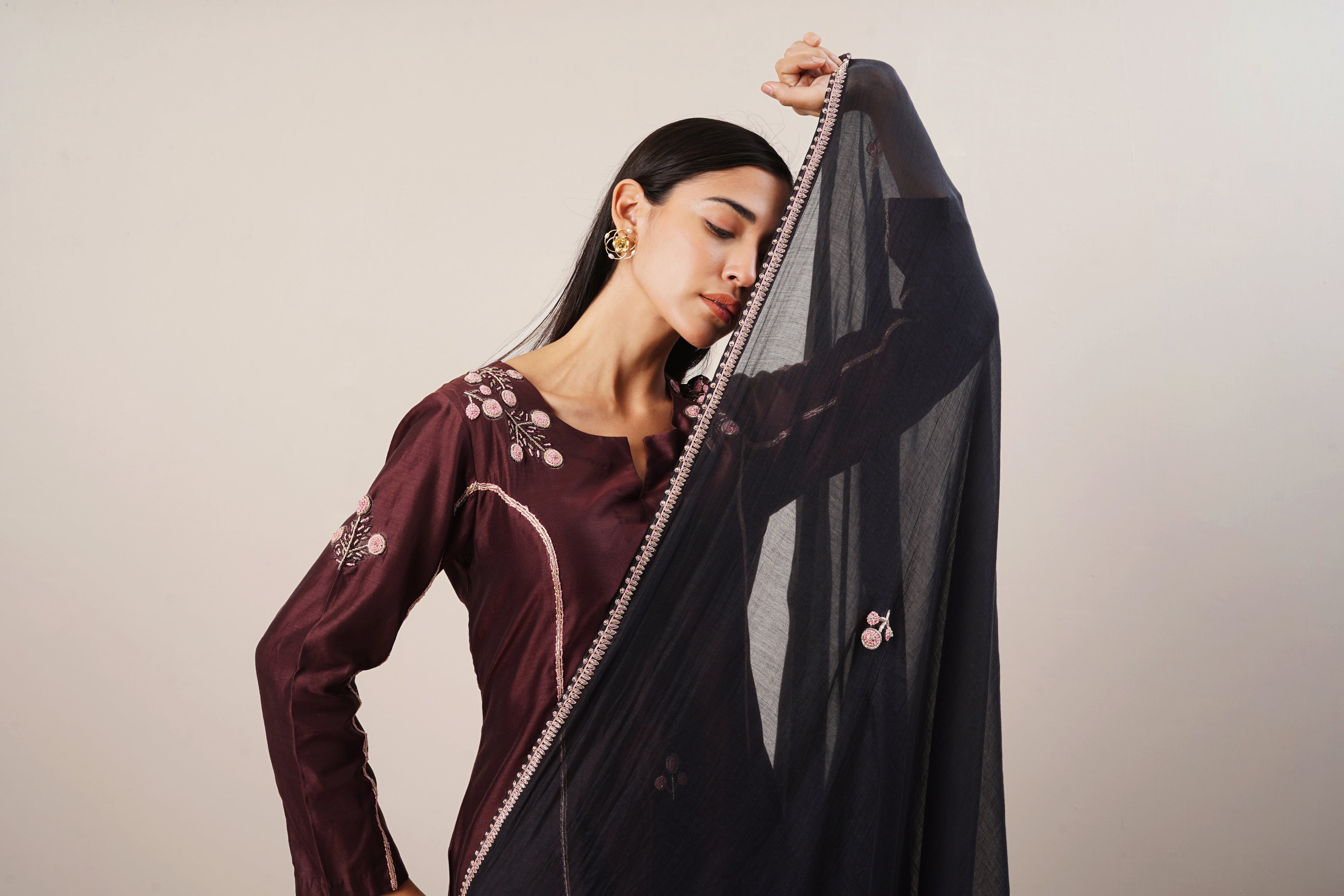 Deep plum silk kurta set