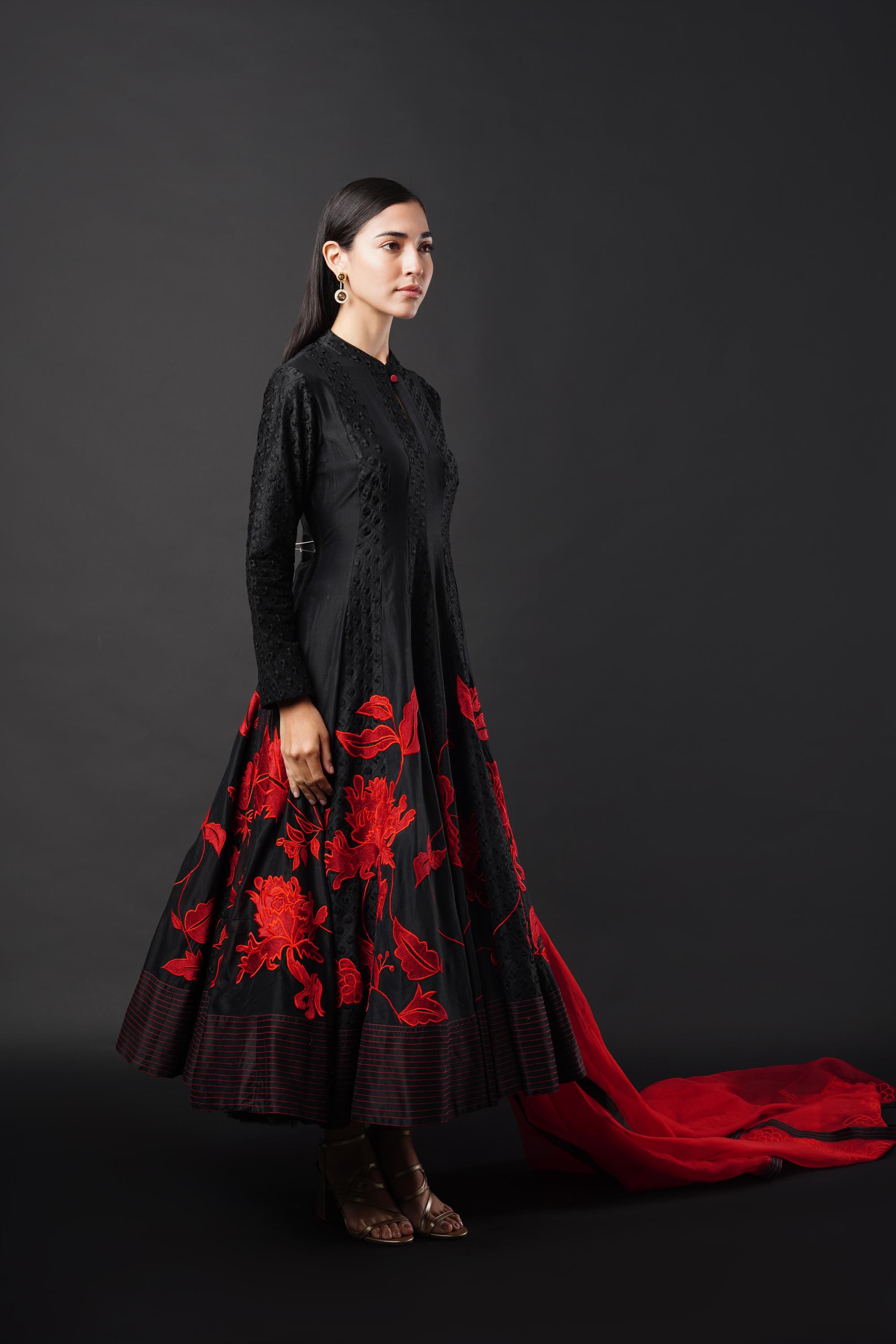 Silk Anarkali Ensemble with Intricate Embroidery