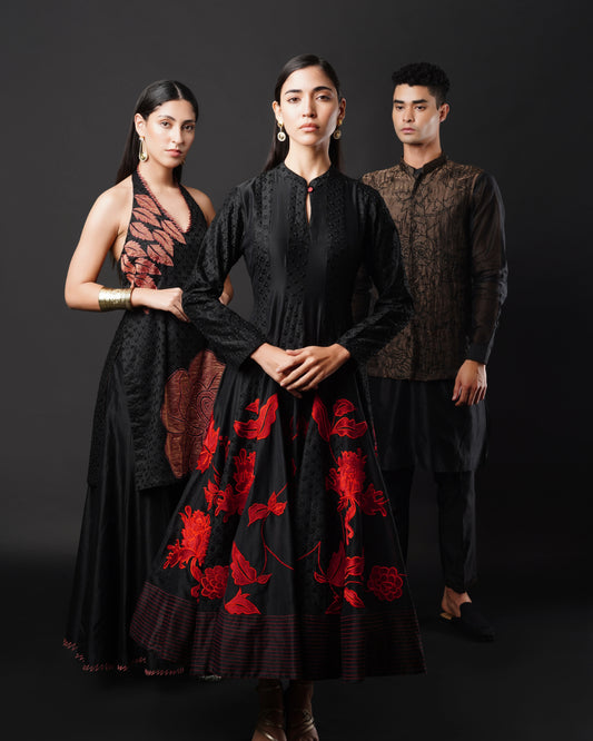 Tissue Half-Jacket Kurta Ensemble