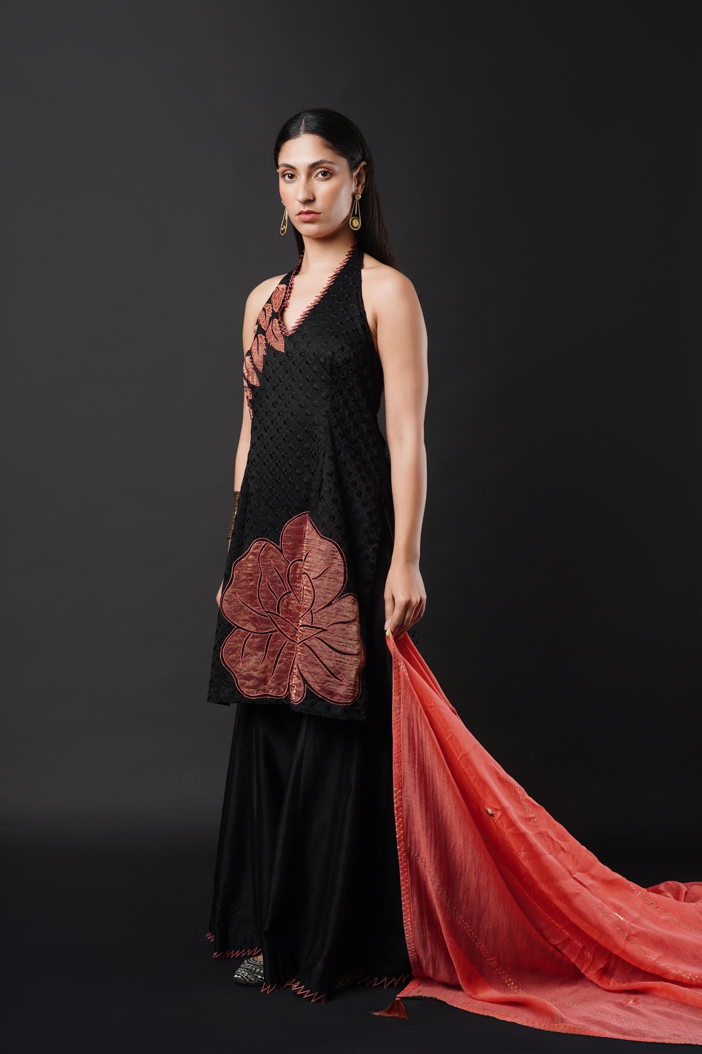 Chic Halter-neck Suit Paired with Elegant Sharara Bottoms.