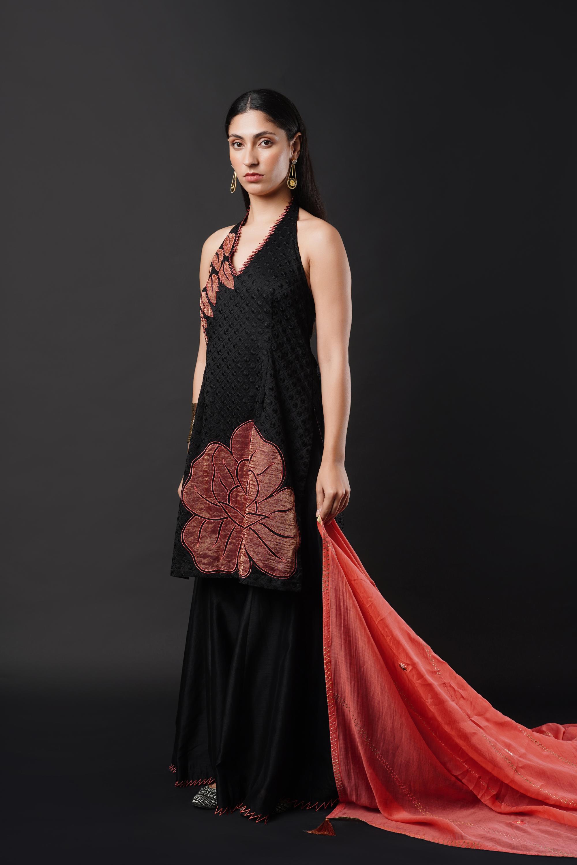 Chic Halter-neck Suit Paired with Elegant Sharara Bottoms.