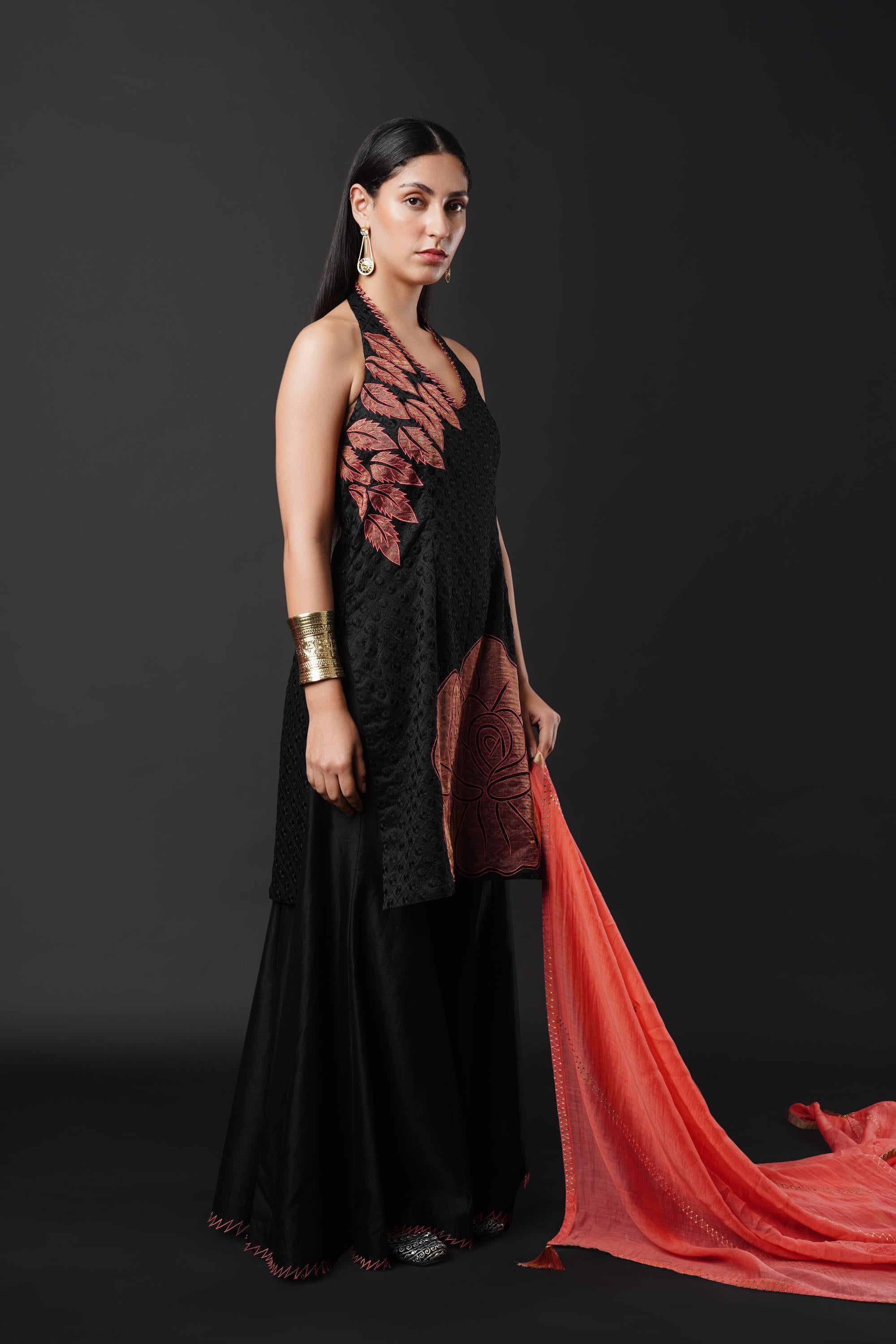 Chic Halter-neck Suit Paired with Elegant Sharara Bottoms.