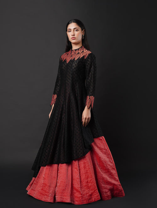 Anarkali ensemble adorned with delicate tissue patchwork & Skirt