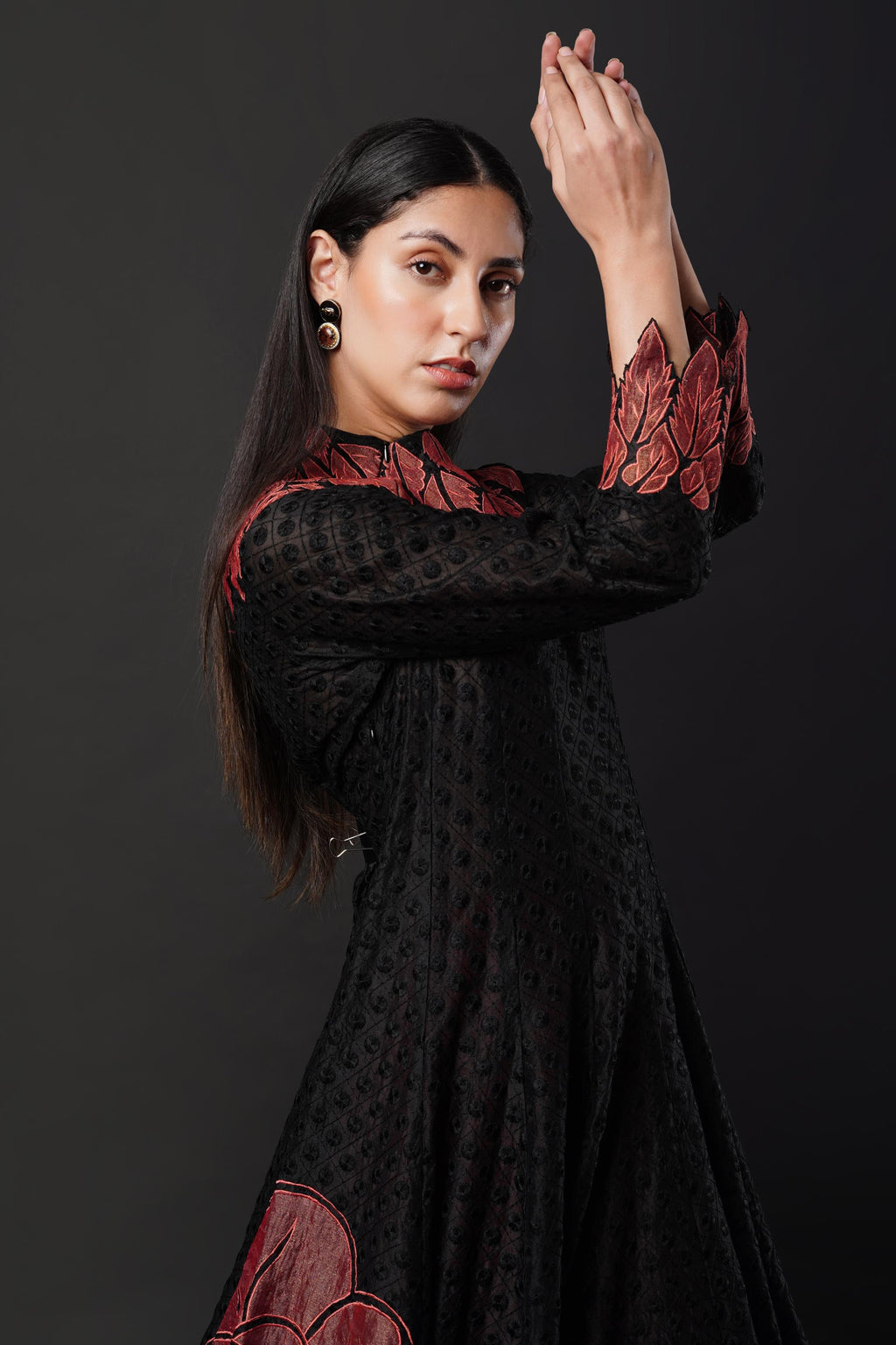Anarkali ensemble adorned with delicate tissue patchwork & Skirt