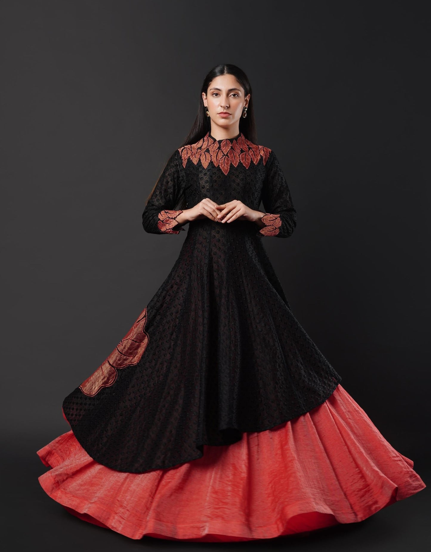 Anarkali ensemble adorned with delicate tissue patchwork & Skirt