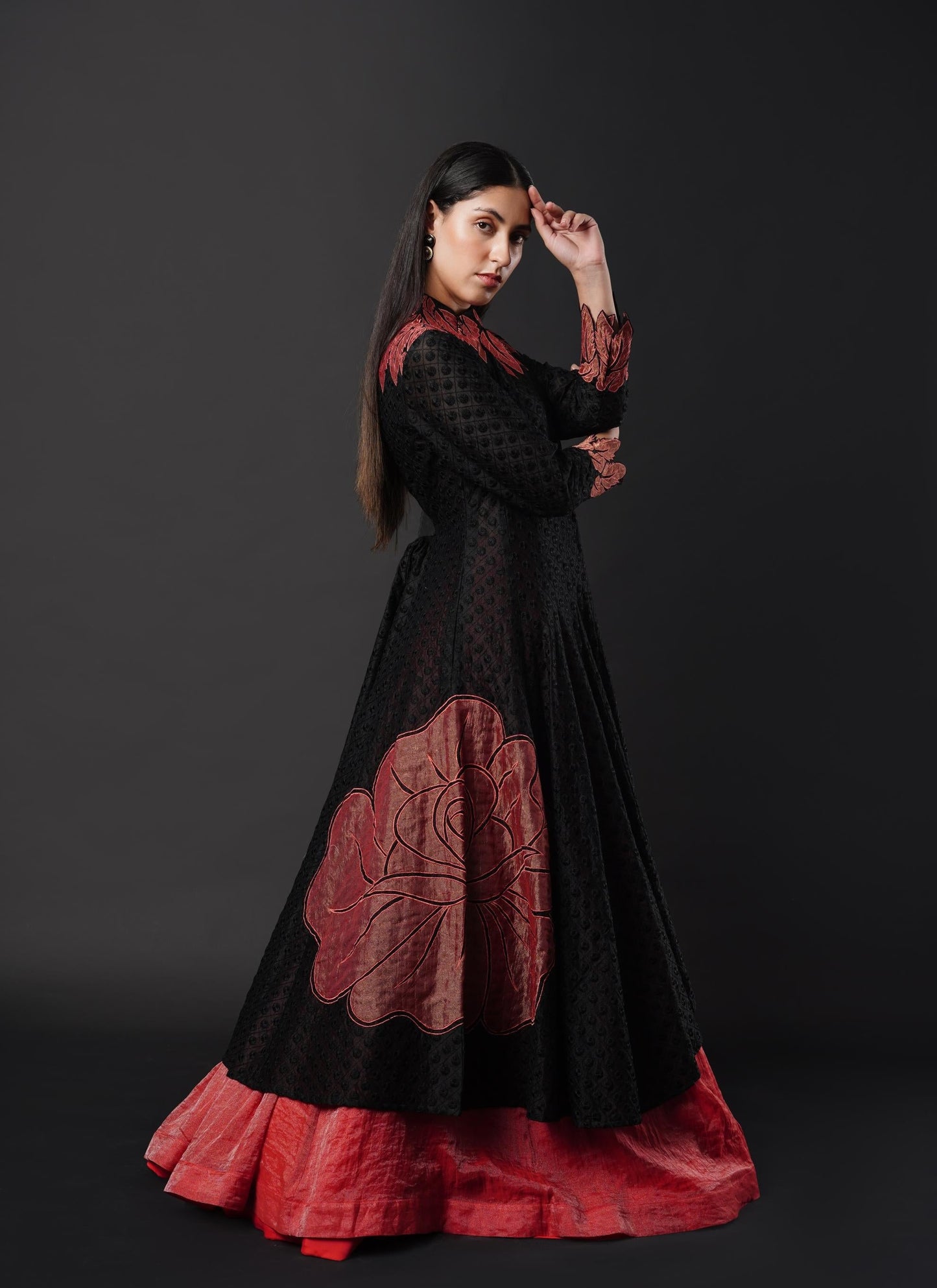 Anarkali ensemble adorned with delicate tissue patchwork & Skirt