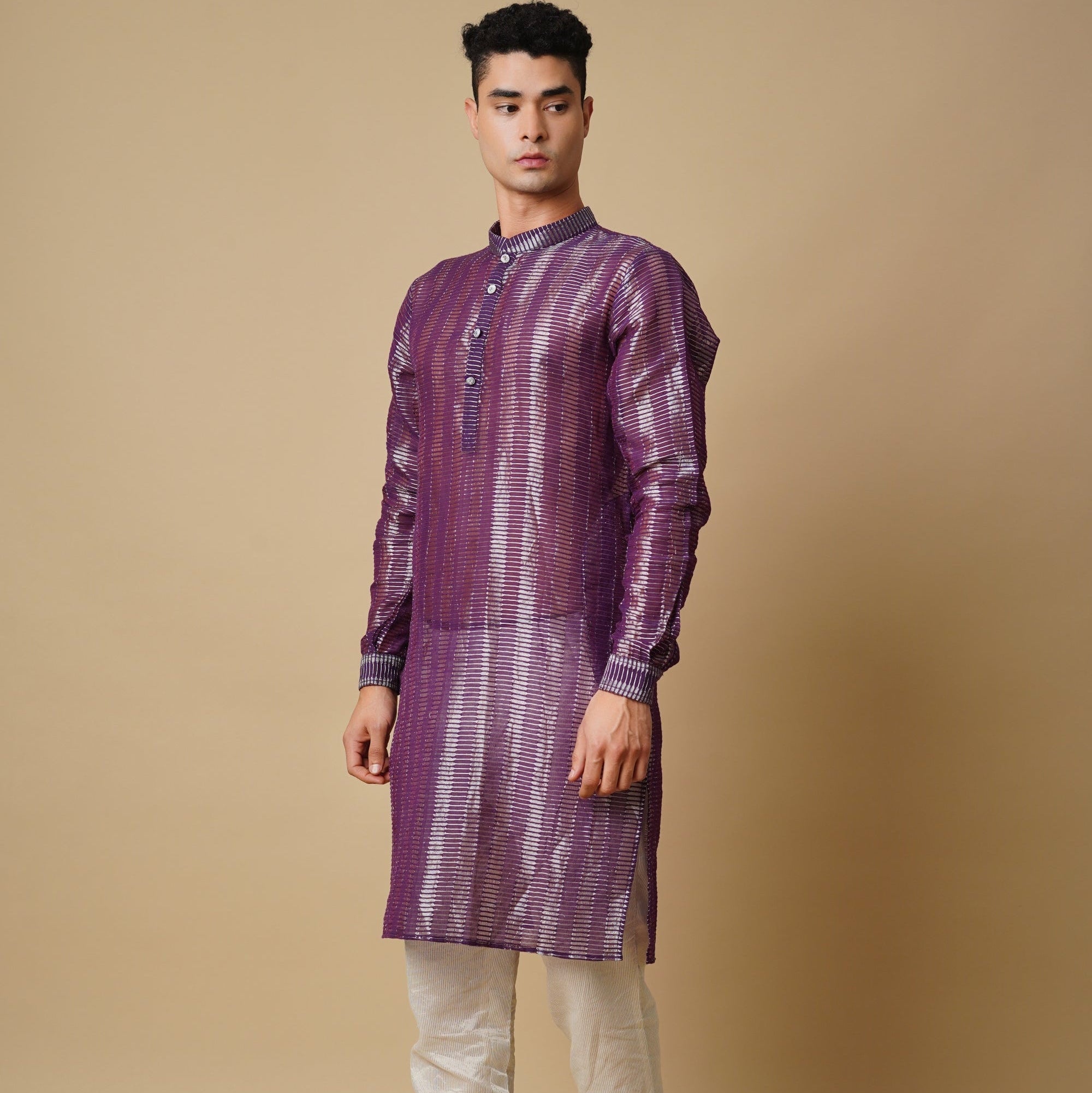 Purple Kurta Set in Handloom Tissue Chanderi