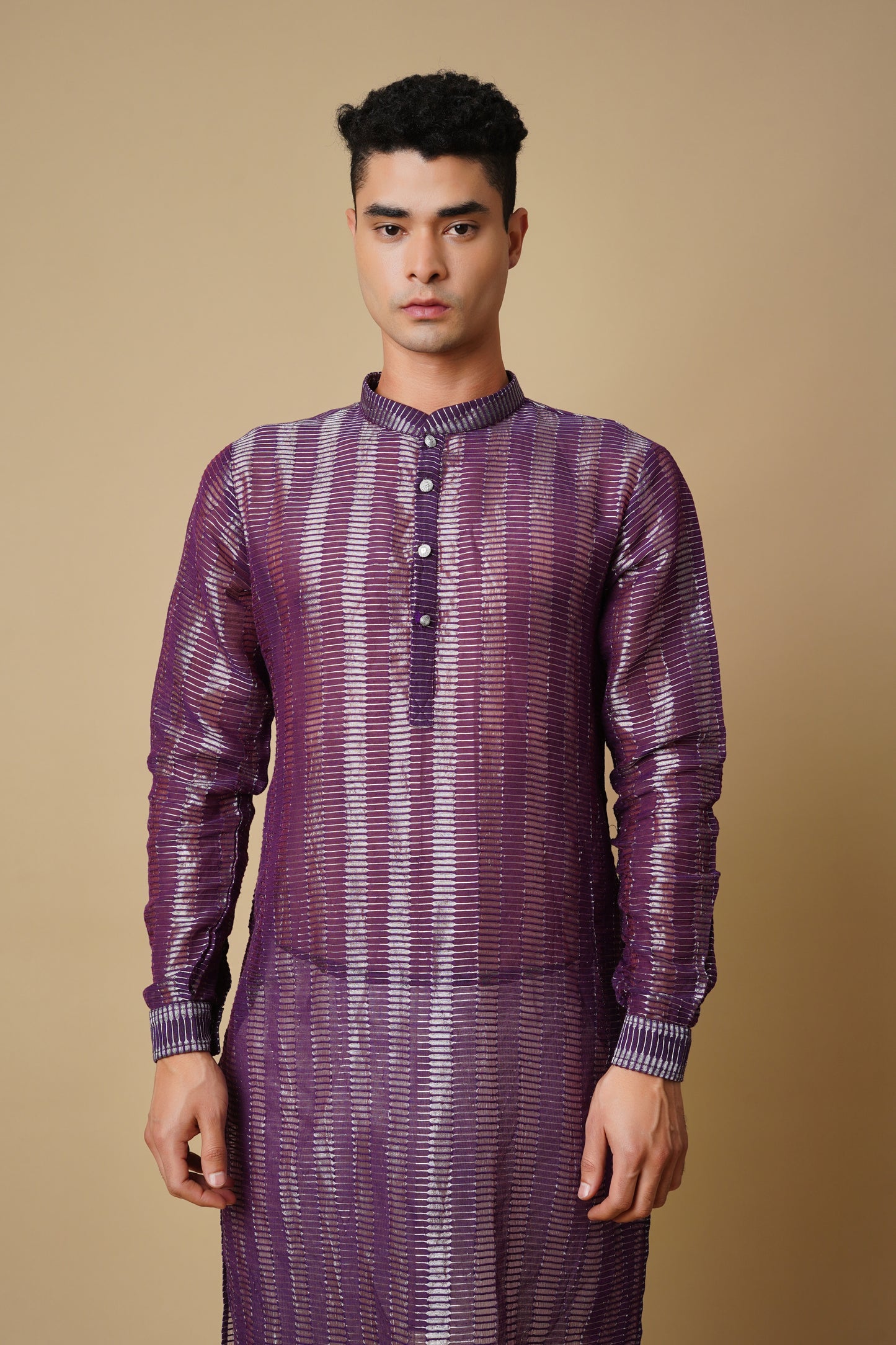 Purple Kurta Set in Handloom Tissue Chanderi