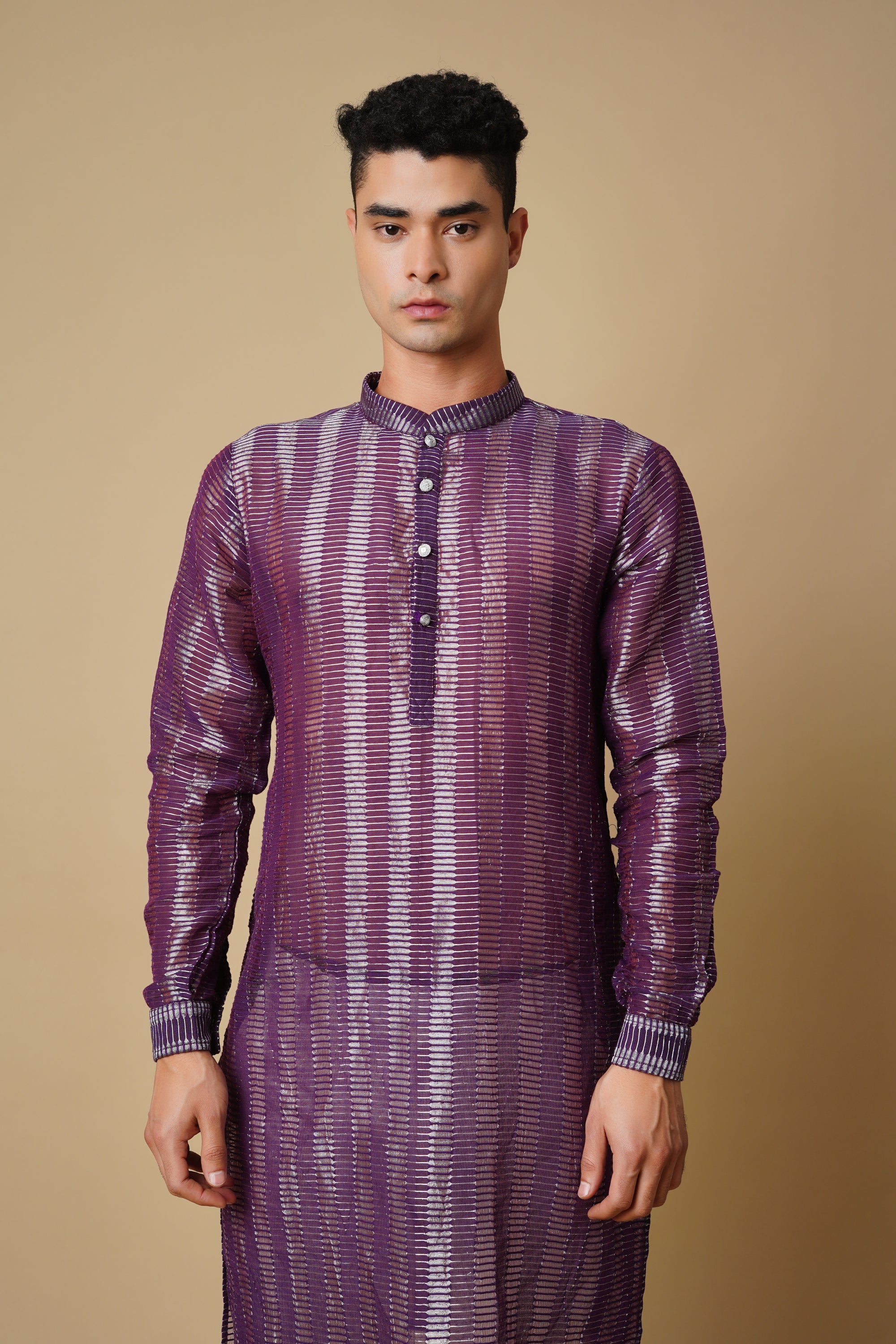 Purple Kurta Set in Handloom Tissue Chanderi