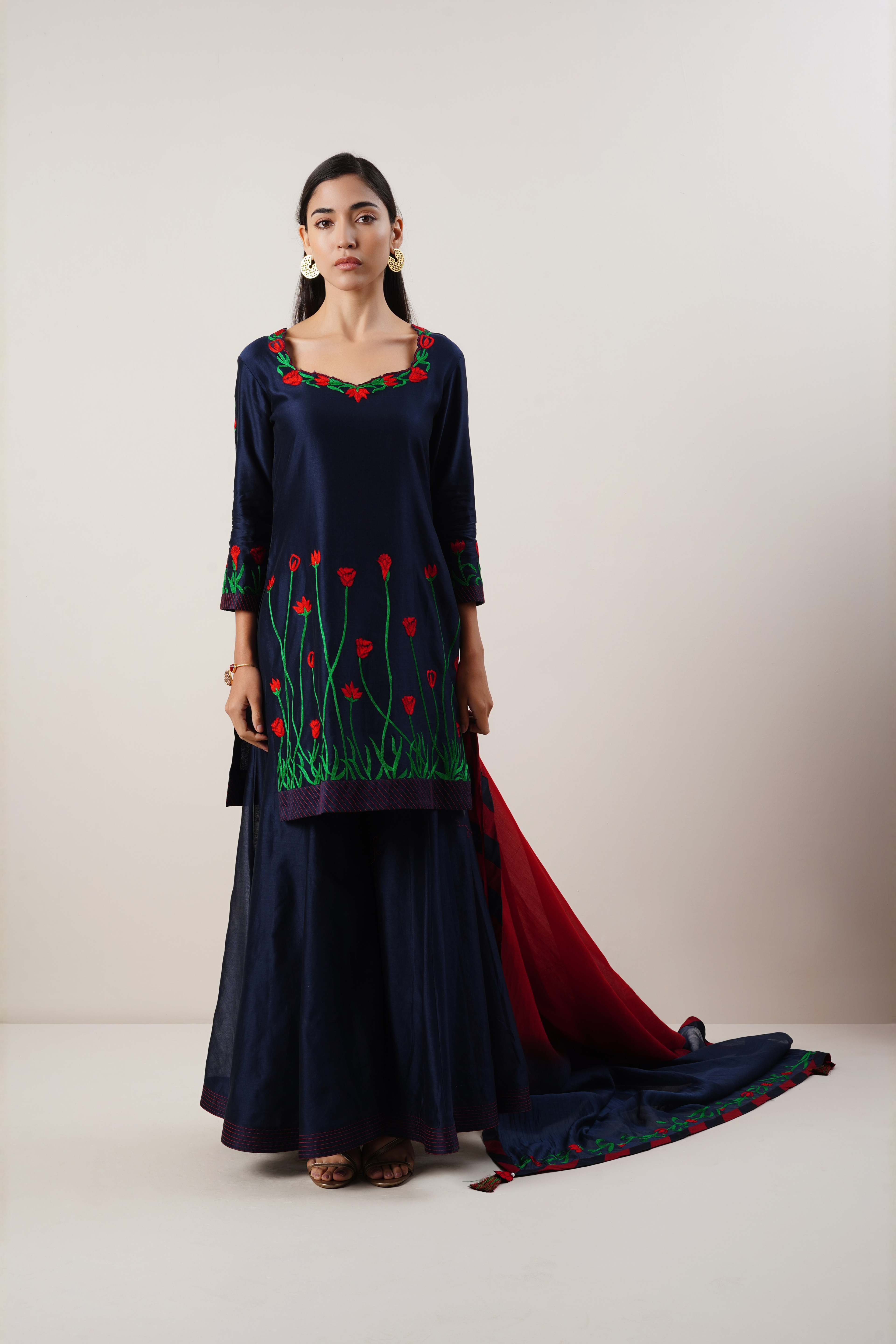 Navy blue  chanderi sharara set