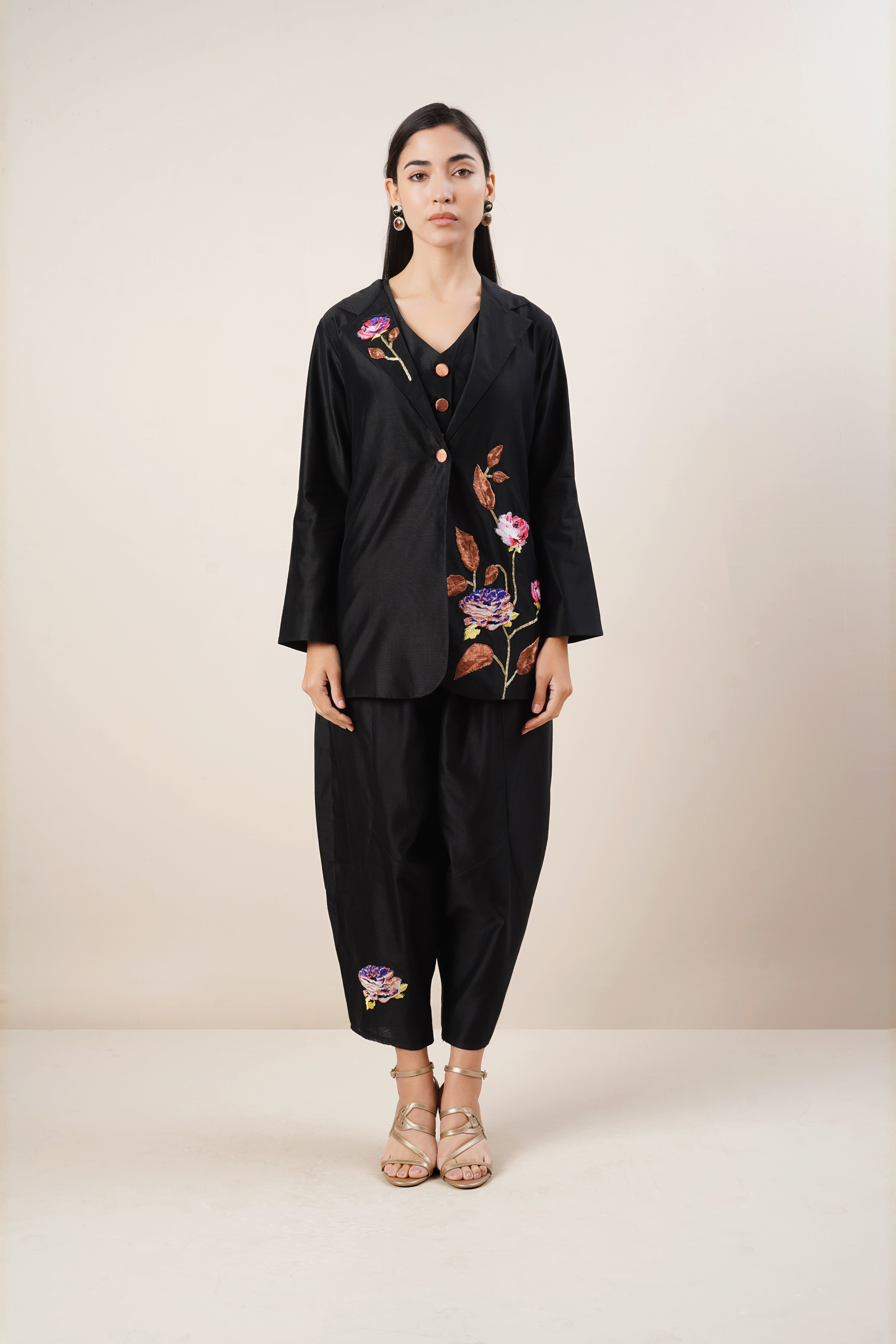 Black hand embroidered jacket co- ord set