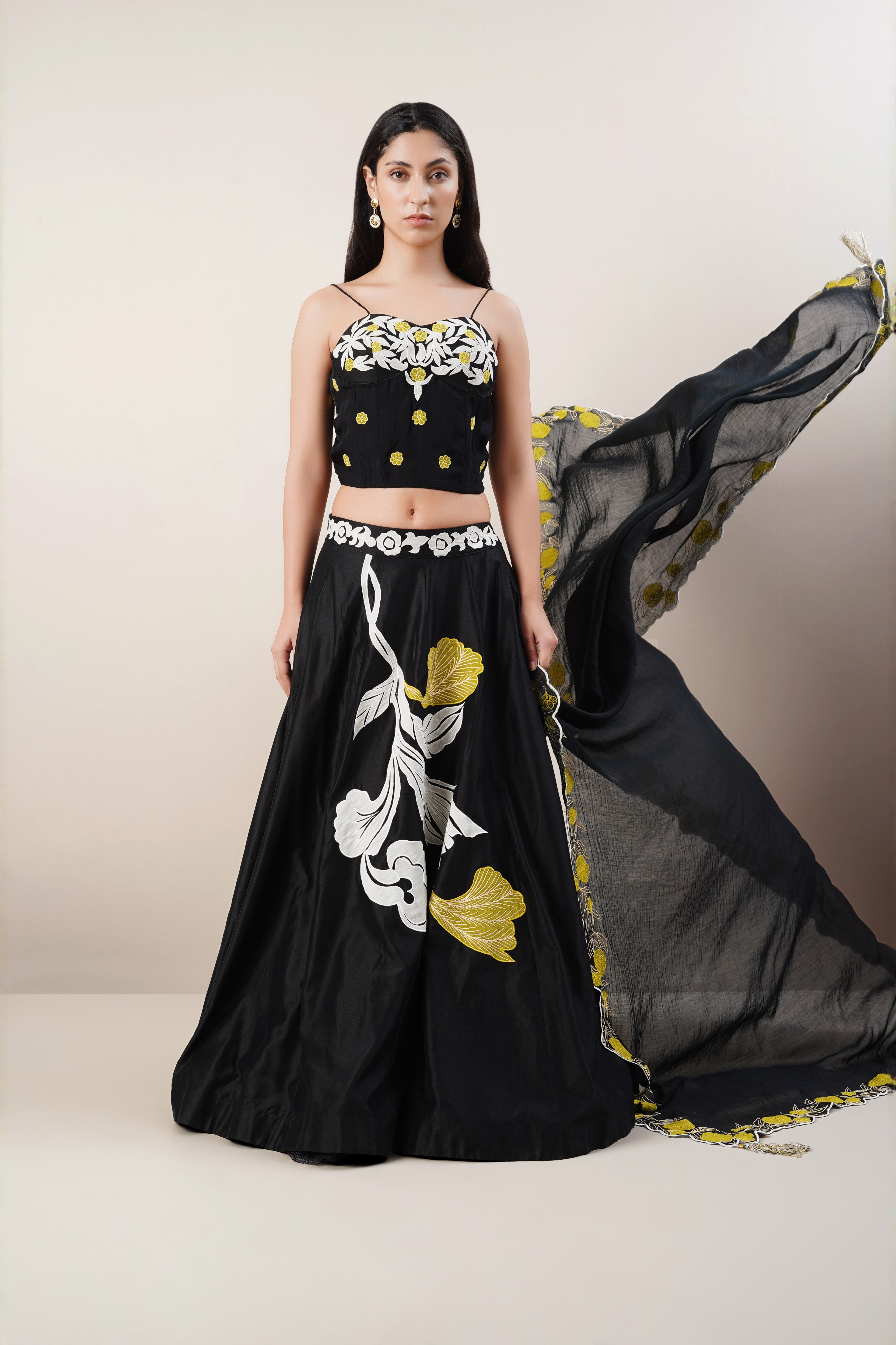 Black chanderi lengha set