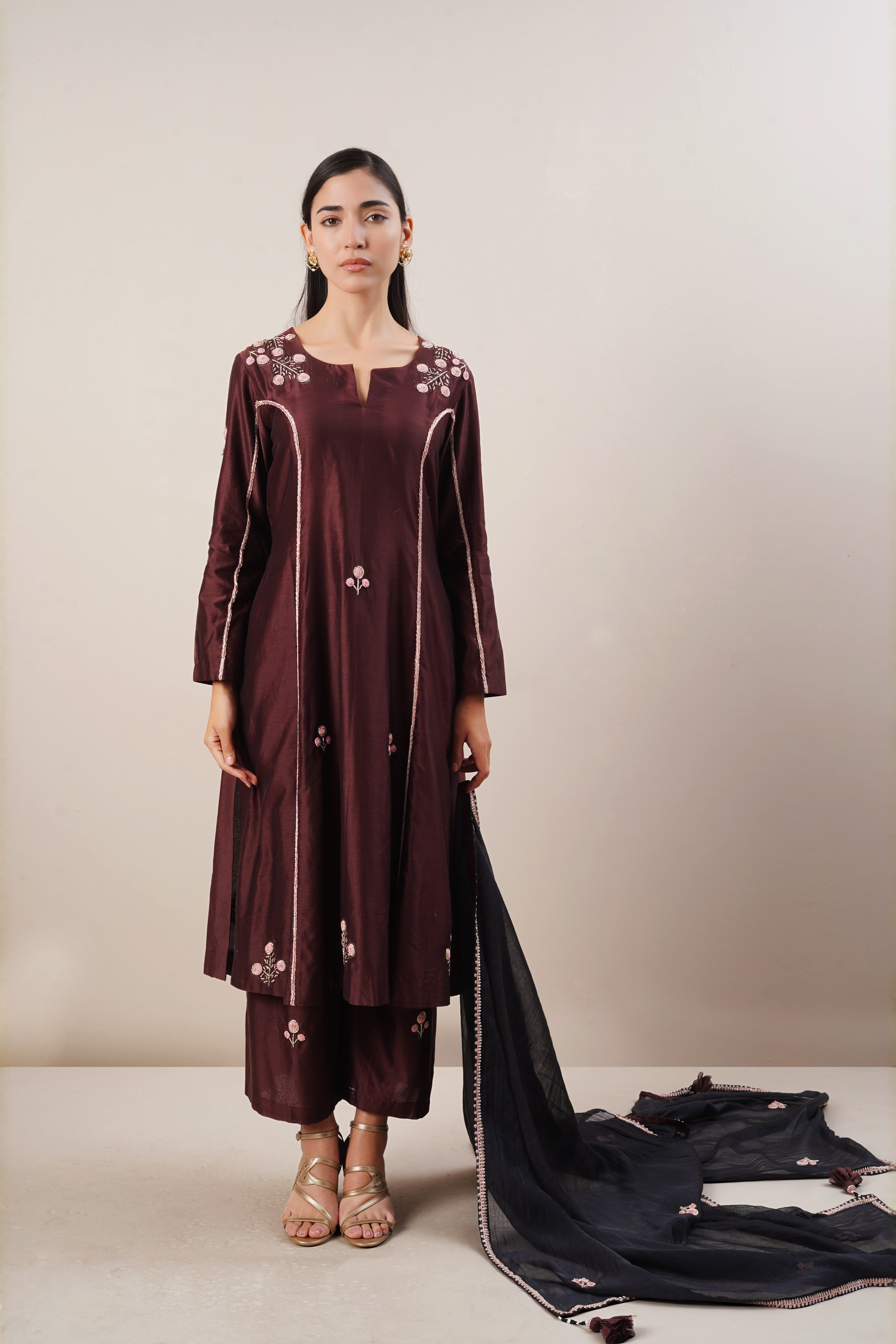 Deep plum silk kurta set