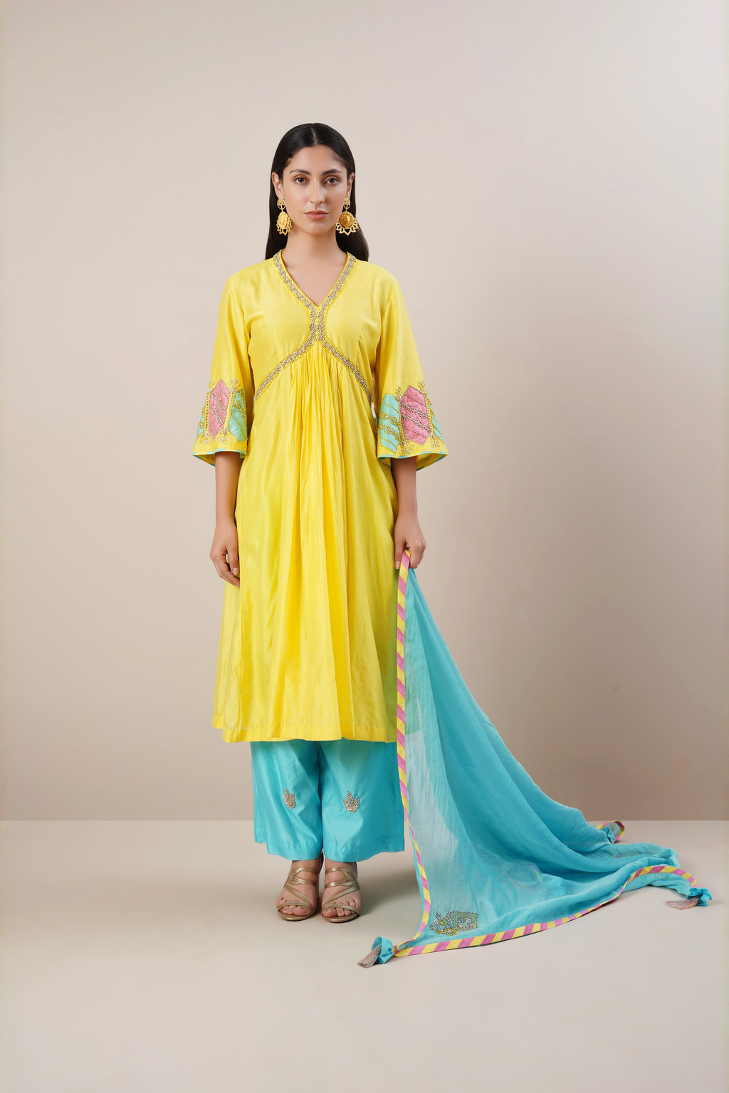Butter yellow chanderi suit set