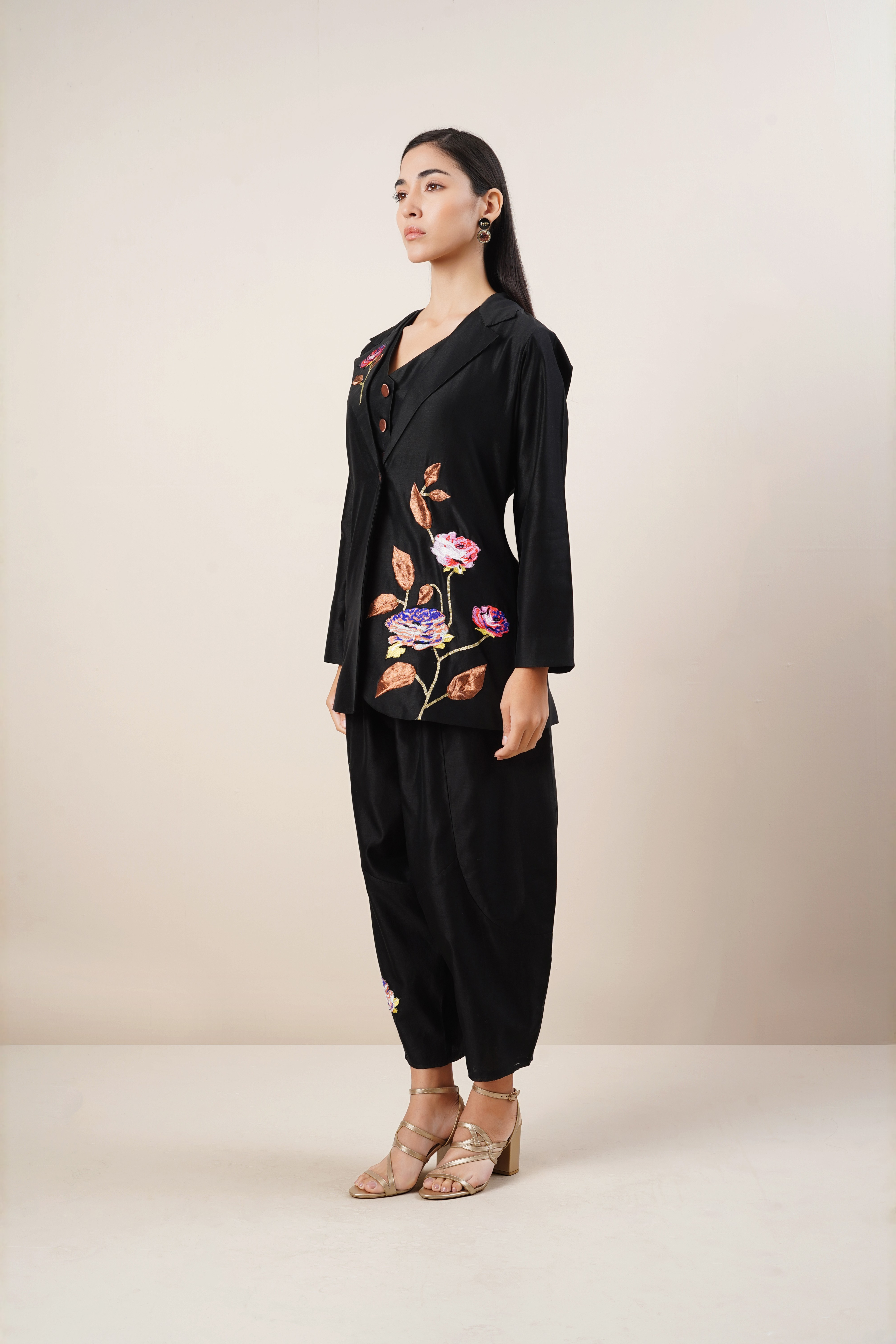 Black hand embroidered jacket co- ord set