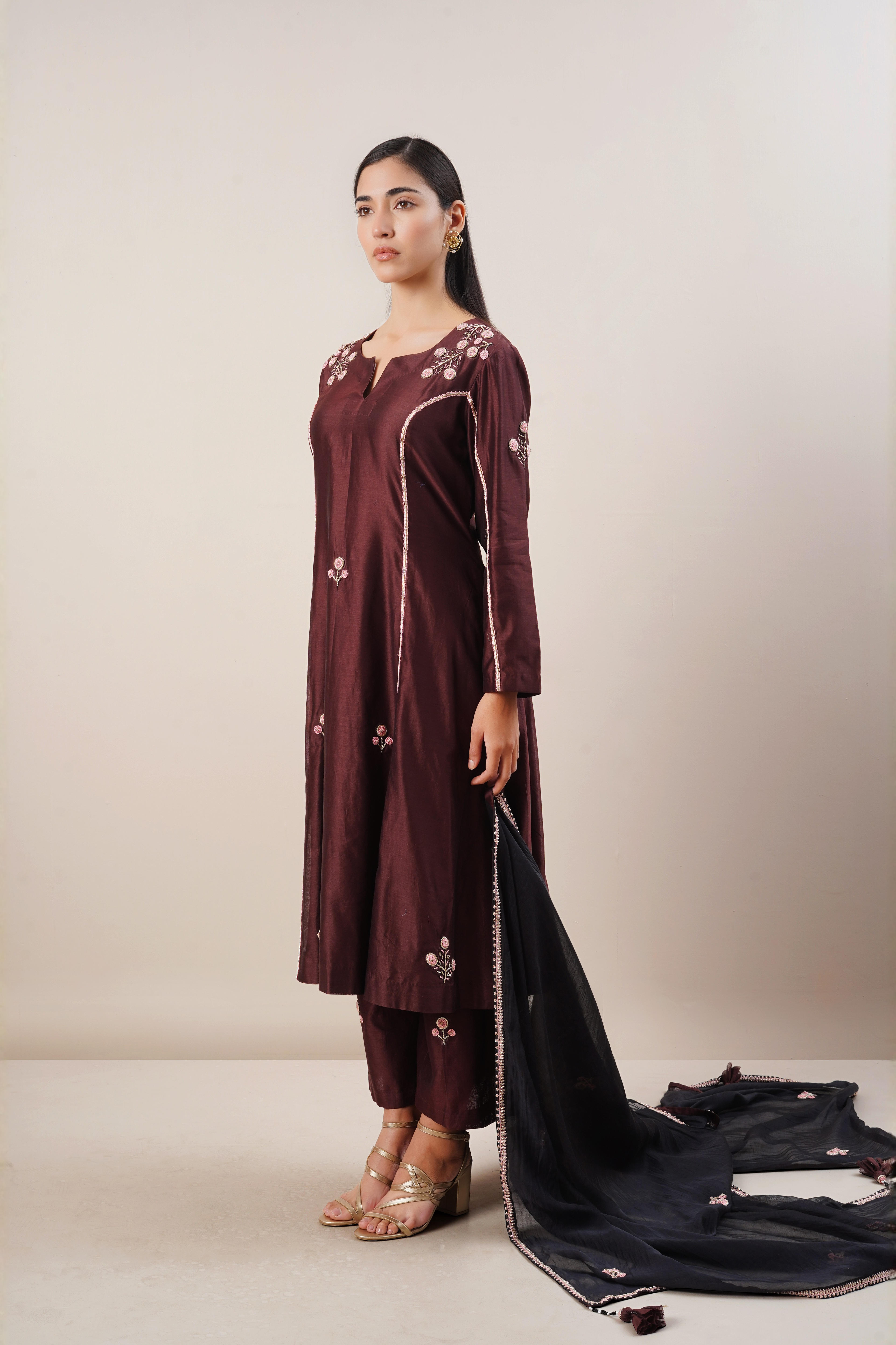 Deep plum silk kurta set
