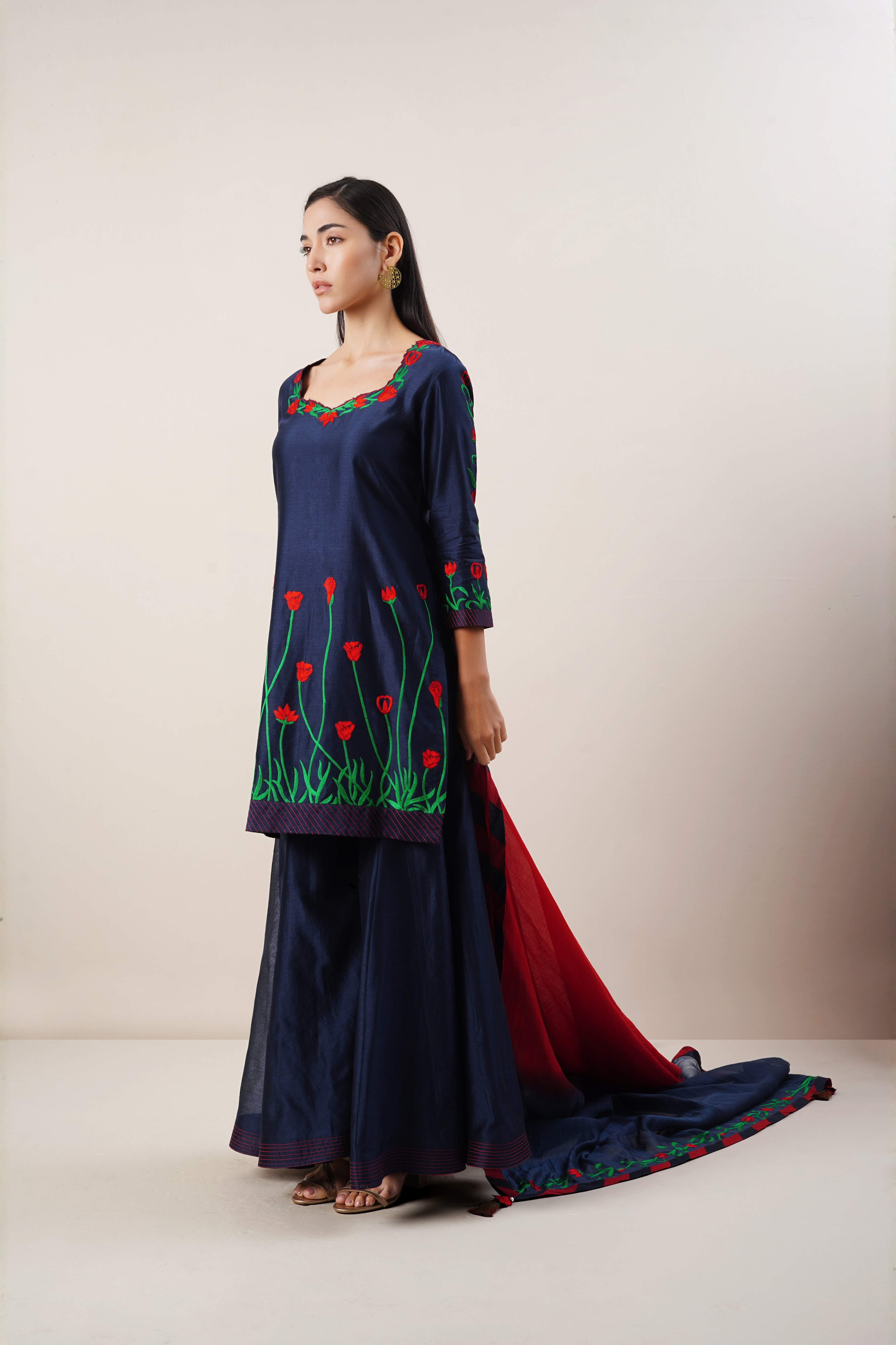 Navy blue  chanderi sharara set
