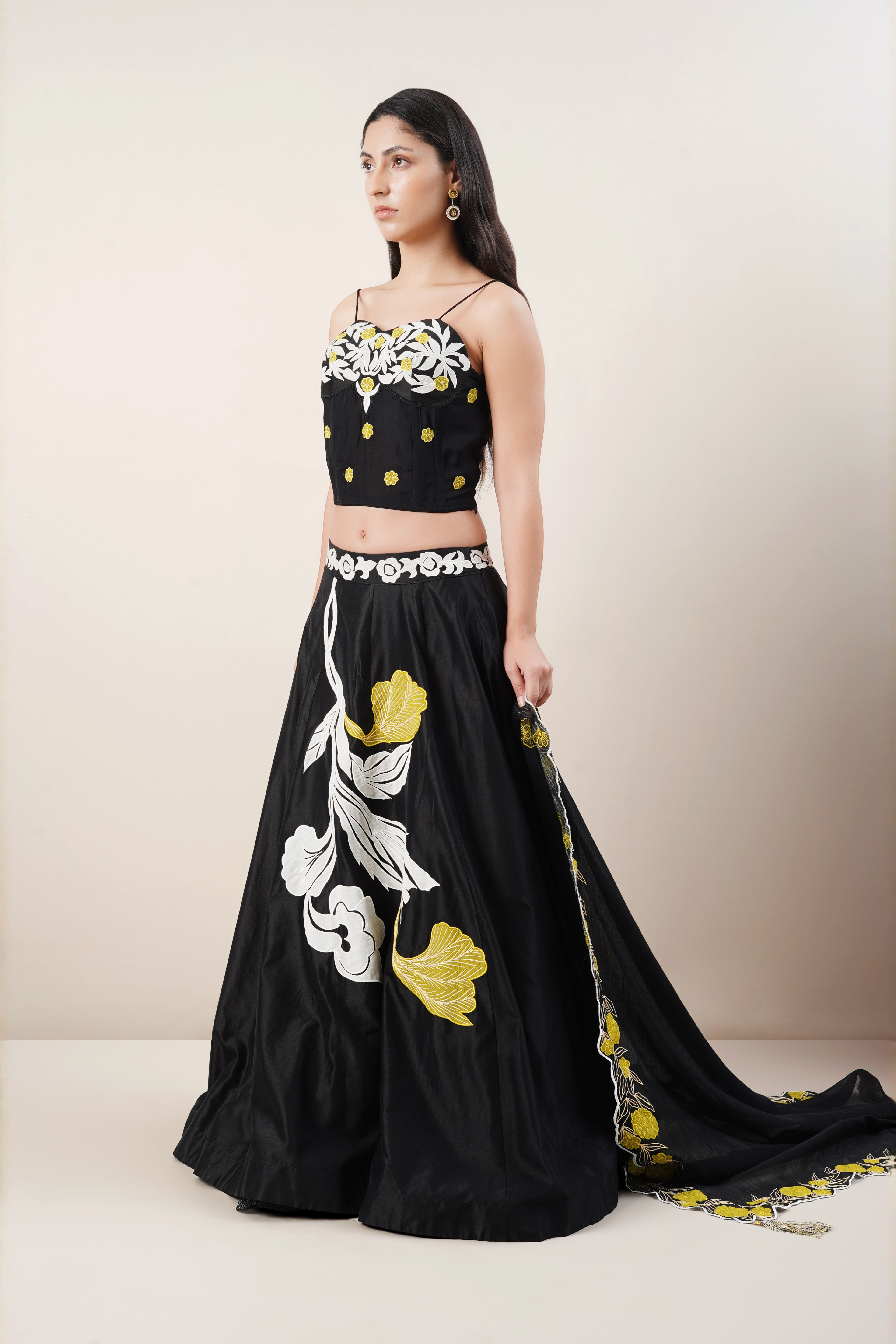 Black chanderi lengha set
