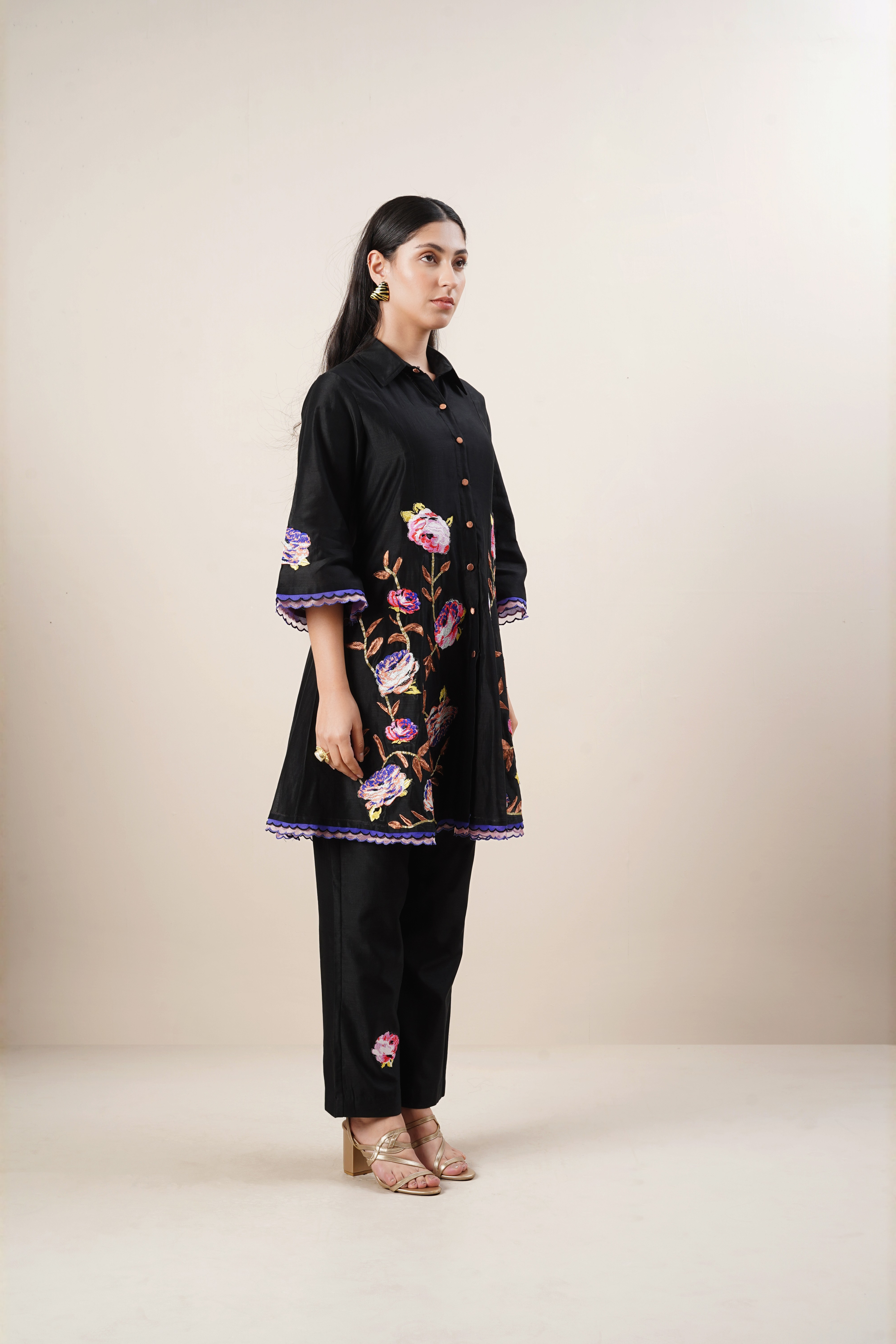 Black heavy hand embroidered co- ord set