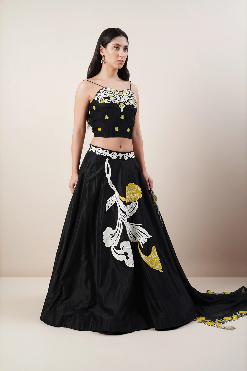 Black chanderi lengha set