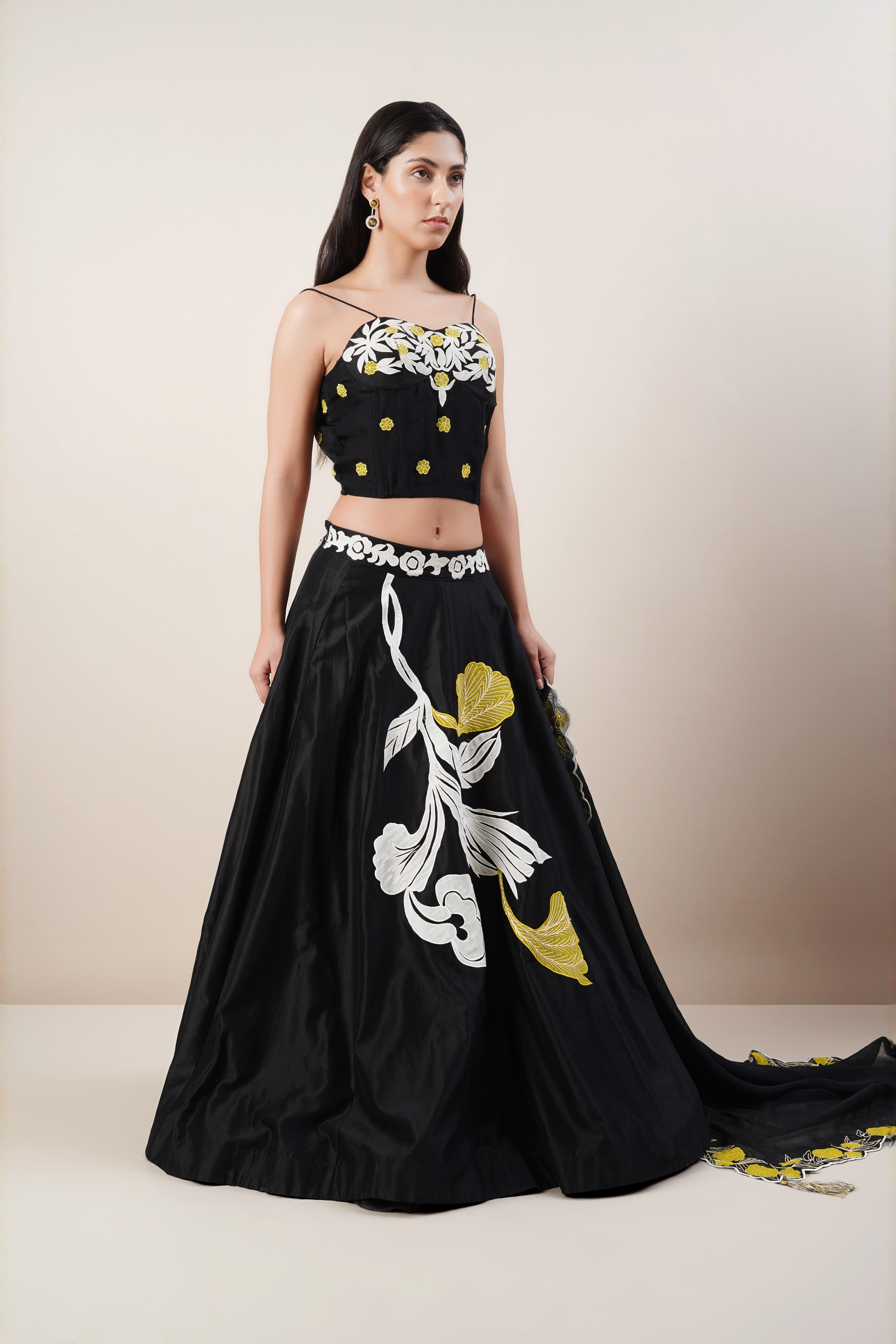 Black chanderi lengha set