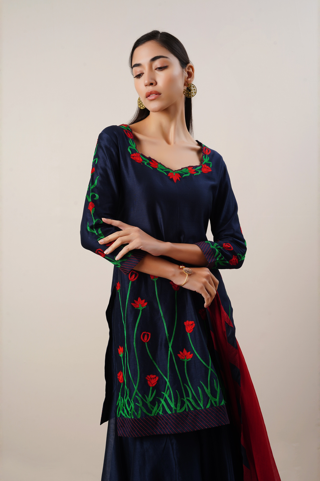 Navy blue  chanderi sharara set
