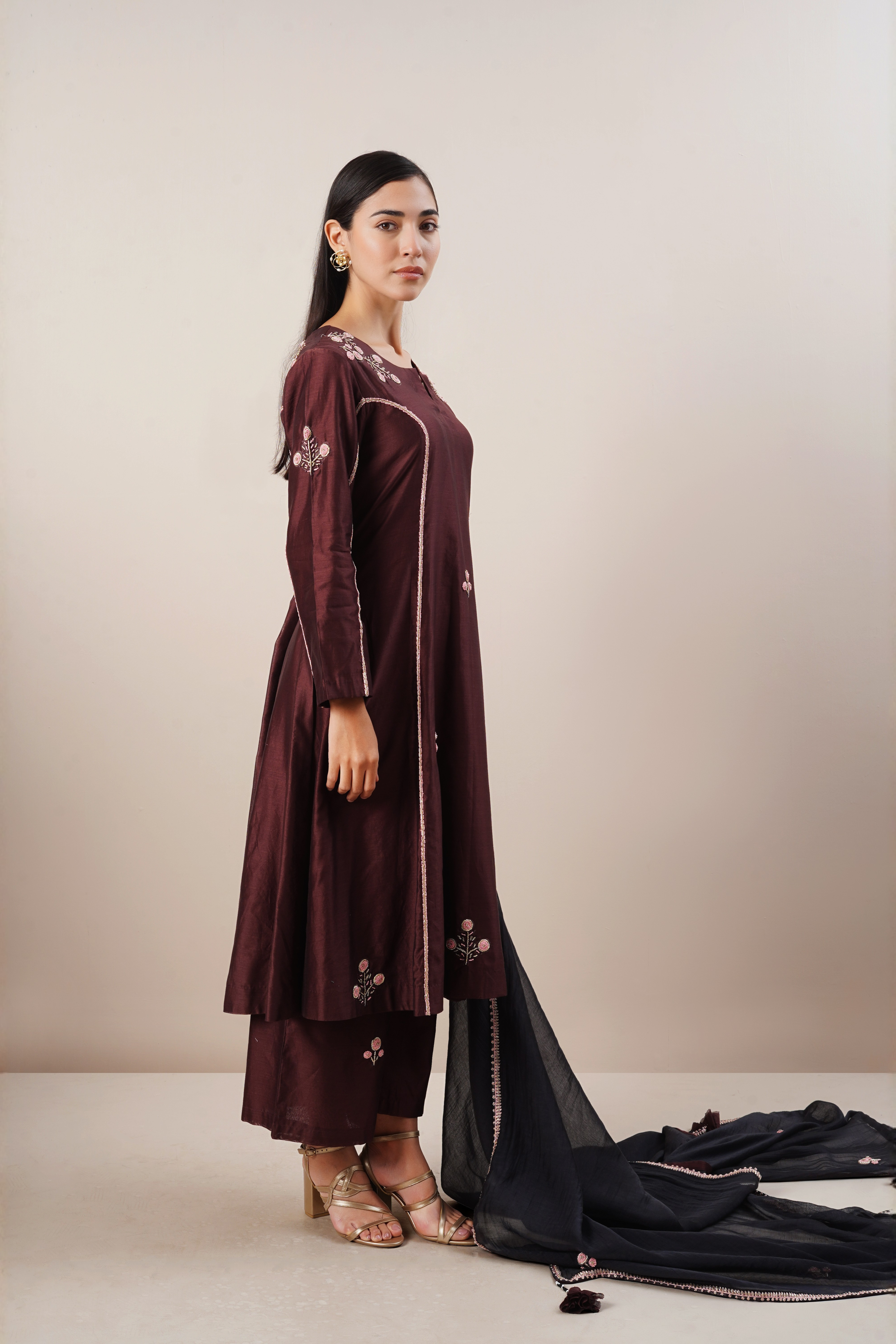 Deep plum silk kurta set
