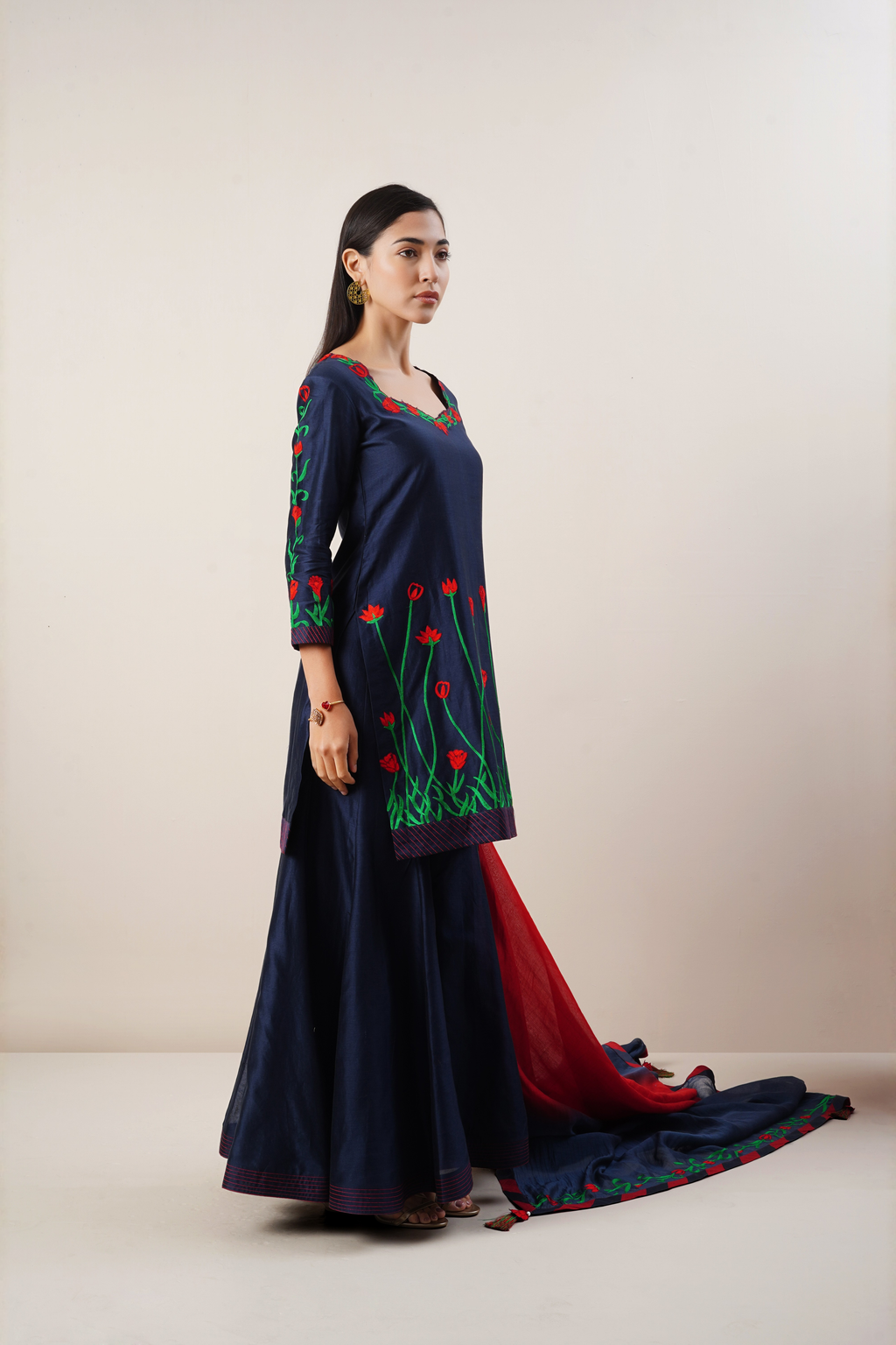 Navy blue  chanderi sharara set
