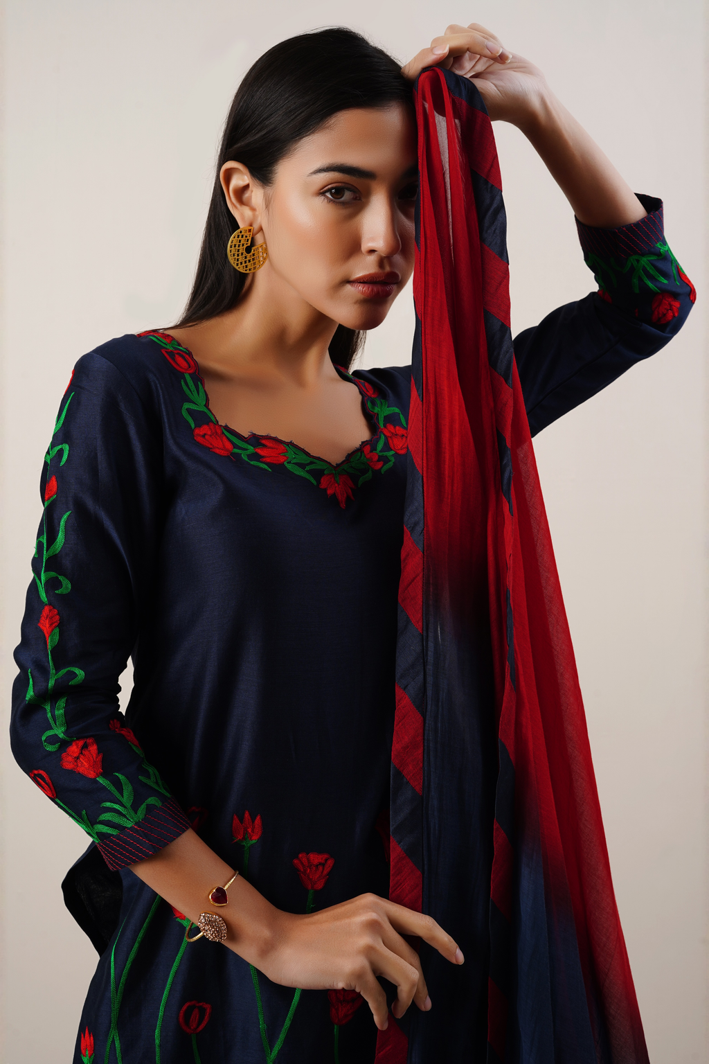 Navy blue  chanderi sharara set